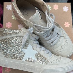 Shushop Paulina High Top Sneakers- Gold sparkle